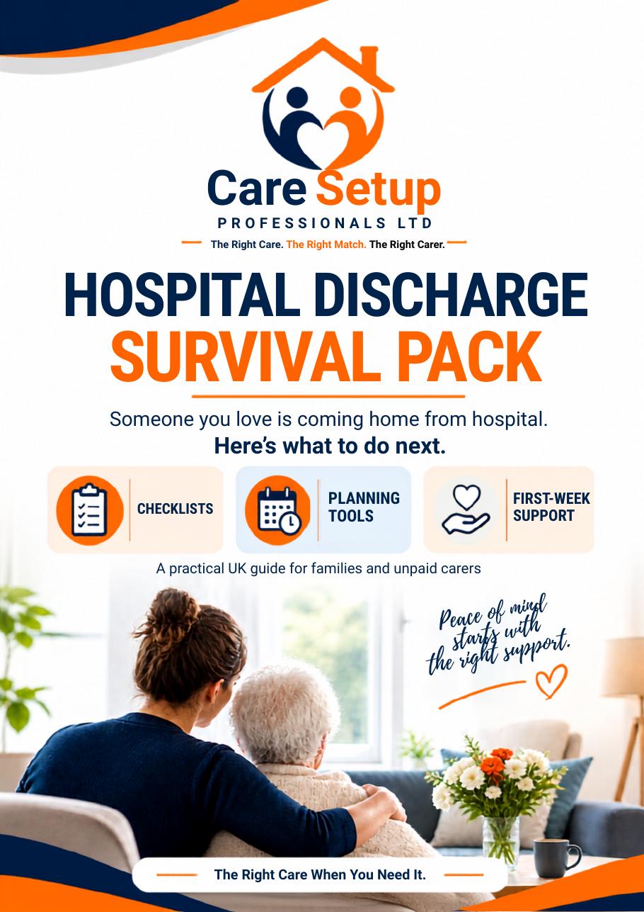 Cover of the CareSetup Hospital Discharge Survival Pack, a 45-page manual for families