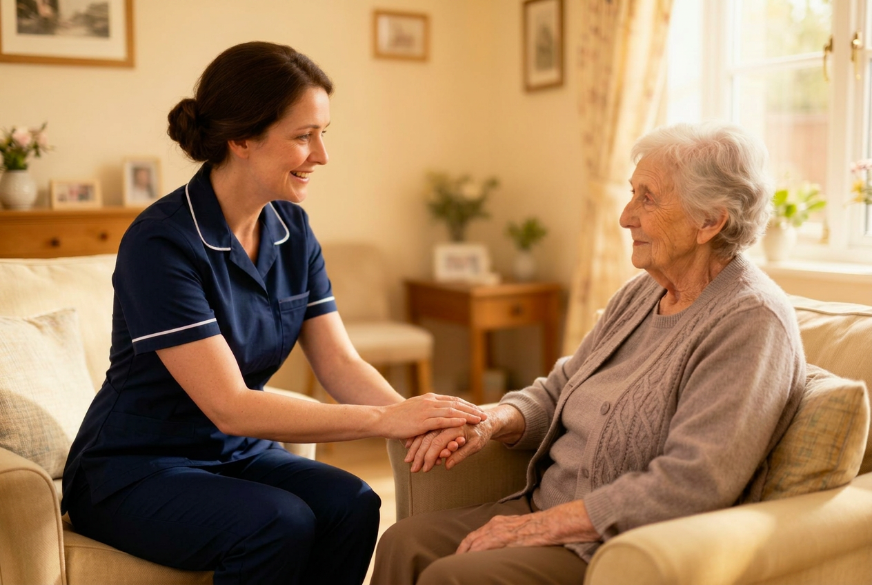 Live-in carer supporting an older person with dementia at home